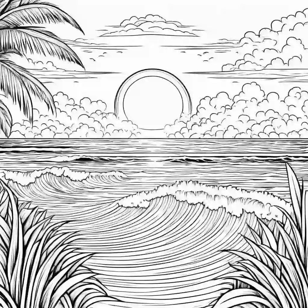Sunset over the ocean coloring pages